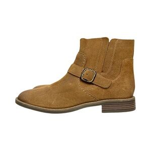 Clarks Womens Tan Camzin Loop Buckled Leather Booties Western Comfort Ankle Boot